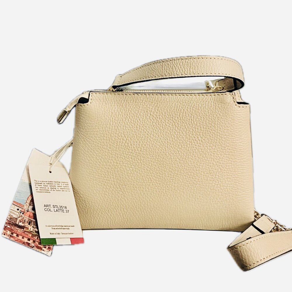 Luxury Italian Leather Handmade Crossbody Handbag Isadora #3518 Color Latte NWT - Picture 2 of 7